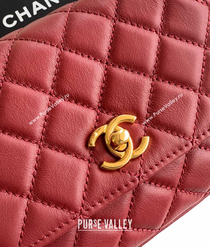 Chanel Coco Handle Calfskin Mini Flap Bag with Woven Top with Strass AS2215 Burgundy 2025 (yezi-250812016)