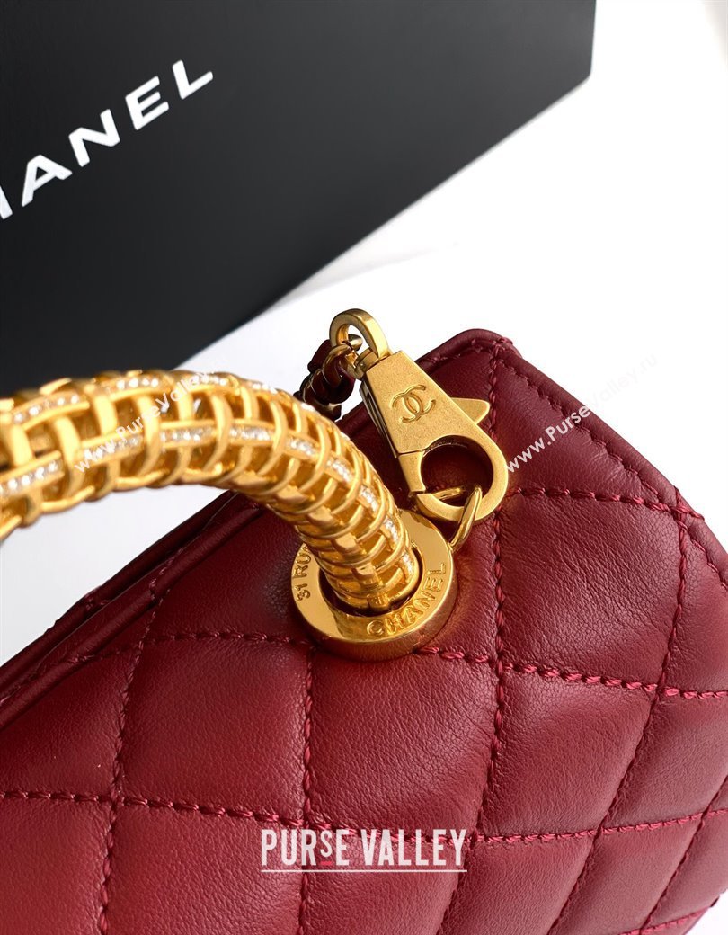 Chanel Coco Handle Calfskin Mini Flap Bag with Woven Top with Strass AS2215 Burgundy 2025 (yezi-250812016)