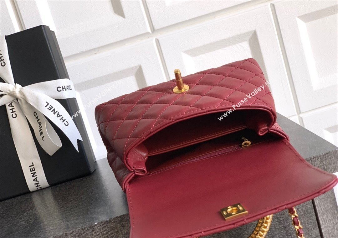 Chanel Coco Handle Calfskin Mini Flap Bag with Woven Top with Strass AS2215 Burgundy 2025 (yezi-250812016)