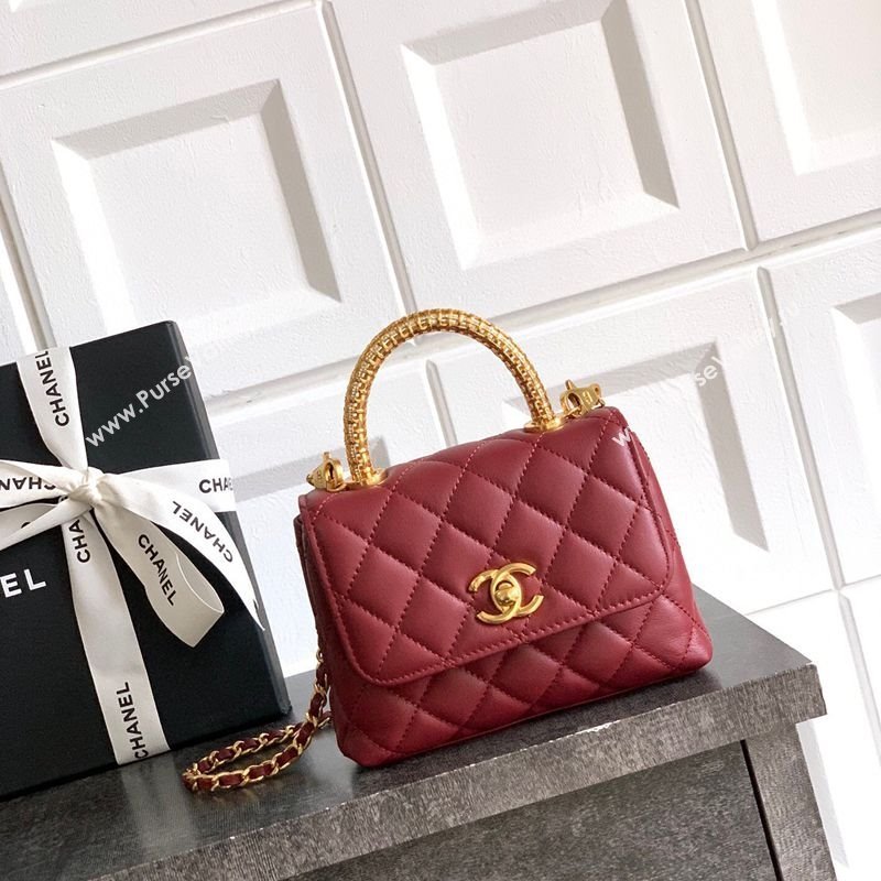Chanel Coco Handle Calfskin Micro Flap Bag with Woven Top with Strass Burgundy 2025 (yezi-250812020)