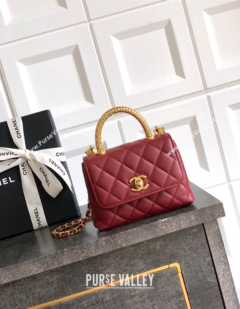 Chanel Coco Handle Calfskin Micro Flap Bag with Woven Top with Strass Burgundy 2025 (yezi-250812020)