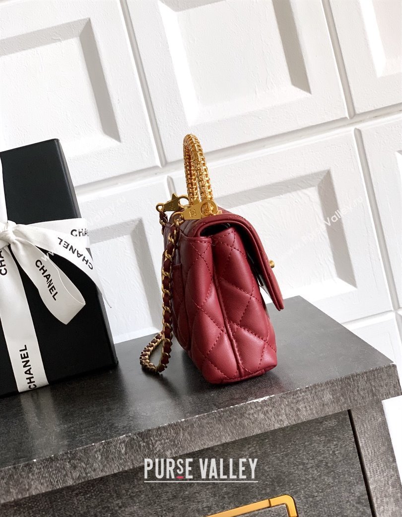 Chanel Coco Handle Calfskin Micro Flap Bag with Woven Top with Strass Burgundy 2025 (yezi-250812020)