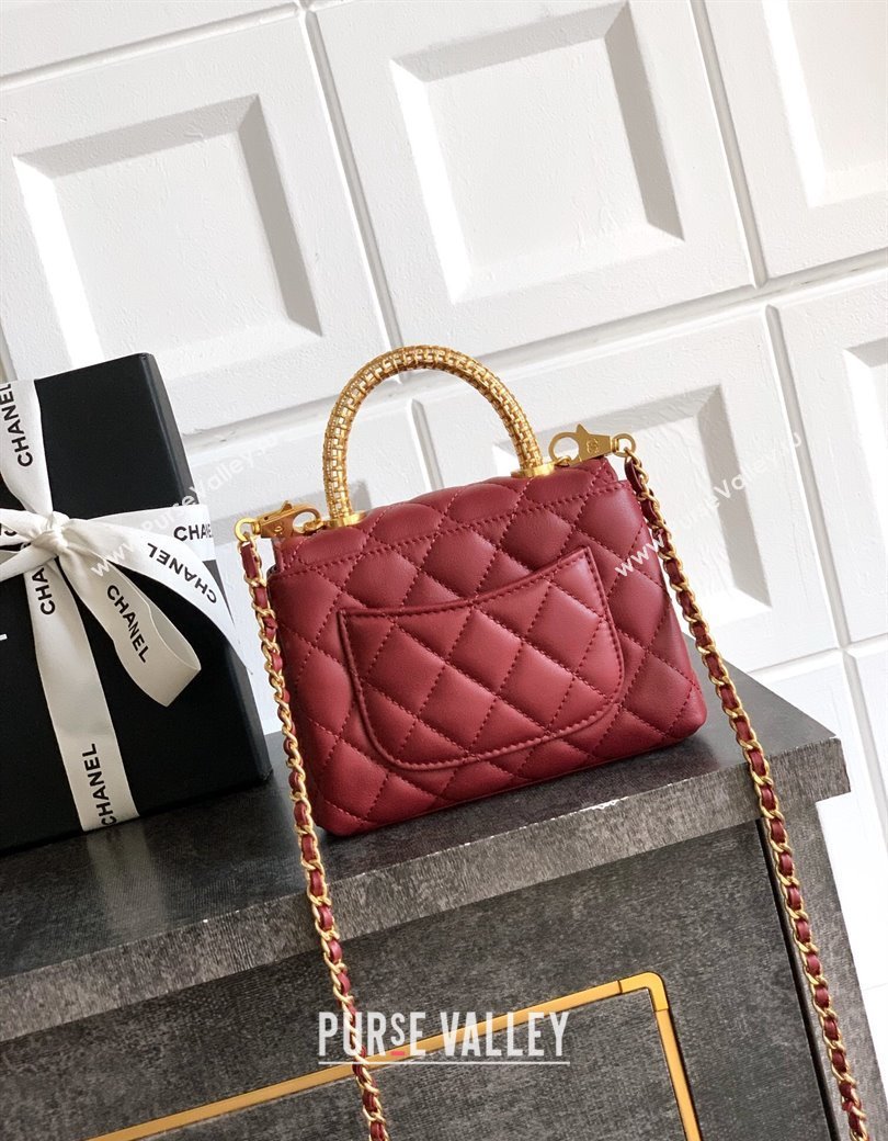 Chanel Coco Handle Calfskin Micro Flap Bag with Woven Top with Strass Burgundy 2025 (yezi-250812020)