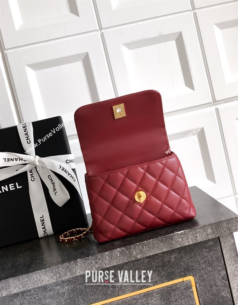 Chanel Coco Handle Calfskin Micro Flap Bag with Woven Top with Strass Burgundy 2025 (yezi-250812020)
