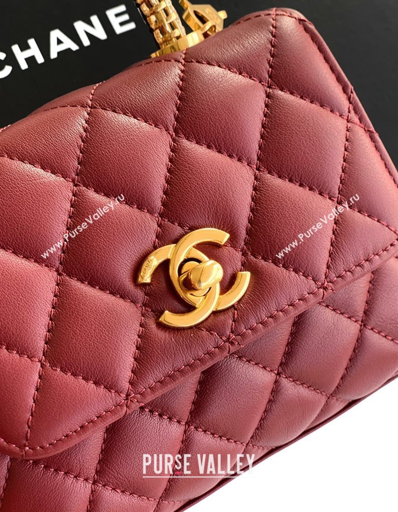 Chanel Coco Handle Calfskin Micro Flap Bag with Woven Top with Strass Burgundy 2025 (yezi-250812020)