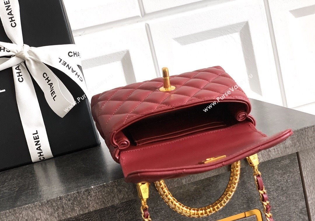 Chanel Coco Handle Calfskin Micro Flap Bag with Woven Top with Strass Burgundy 2025 (yezi-250812020)
