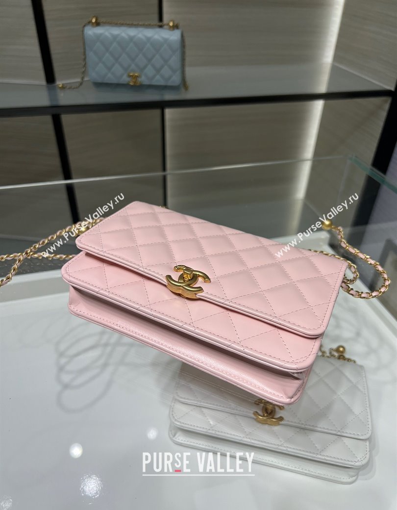 Chanel Shiny Calfskin Wallet On Chain WOC Light Pink 2025 AP2289 (yezi-2508110076)