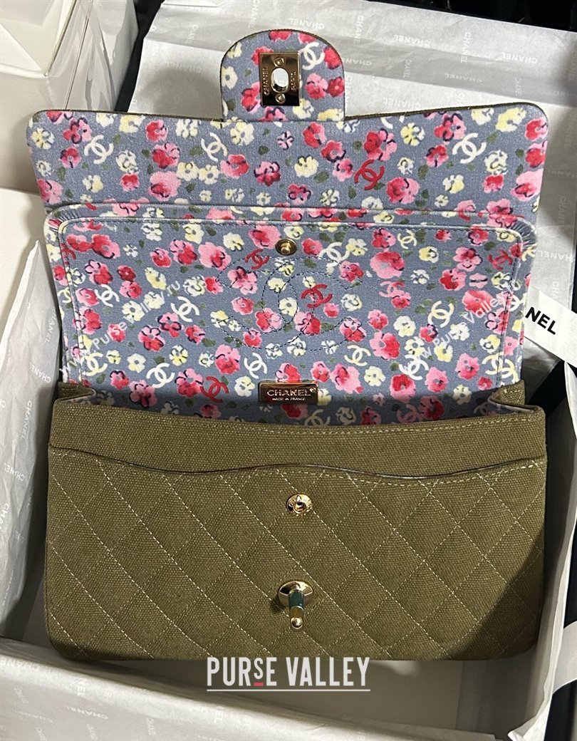 Chanel Quilted Canvas Classic Medium Flap Bag with Charm A01112 Green 2025 0812 (yezi-250812039)