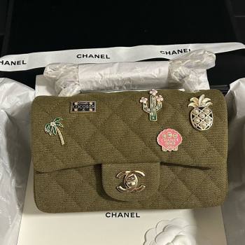 Chanel Quilted Canvas Classic Mini Flap Bag with Charm A69900 Green 2025 0812 (yezi-250812040)