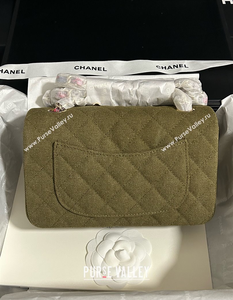 Chanel Quilted Canvas Classic Mini Flap Bag with Charm A69900 Green 2025 0812 (yezi-250812040)