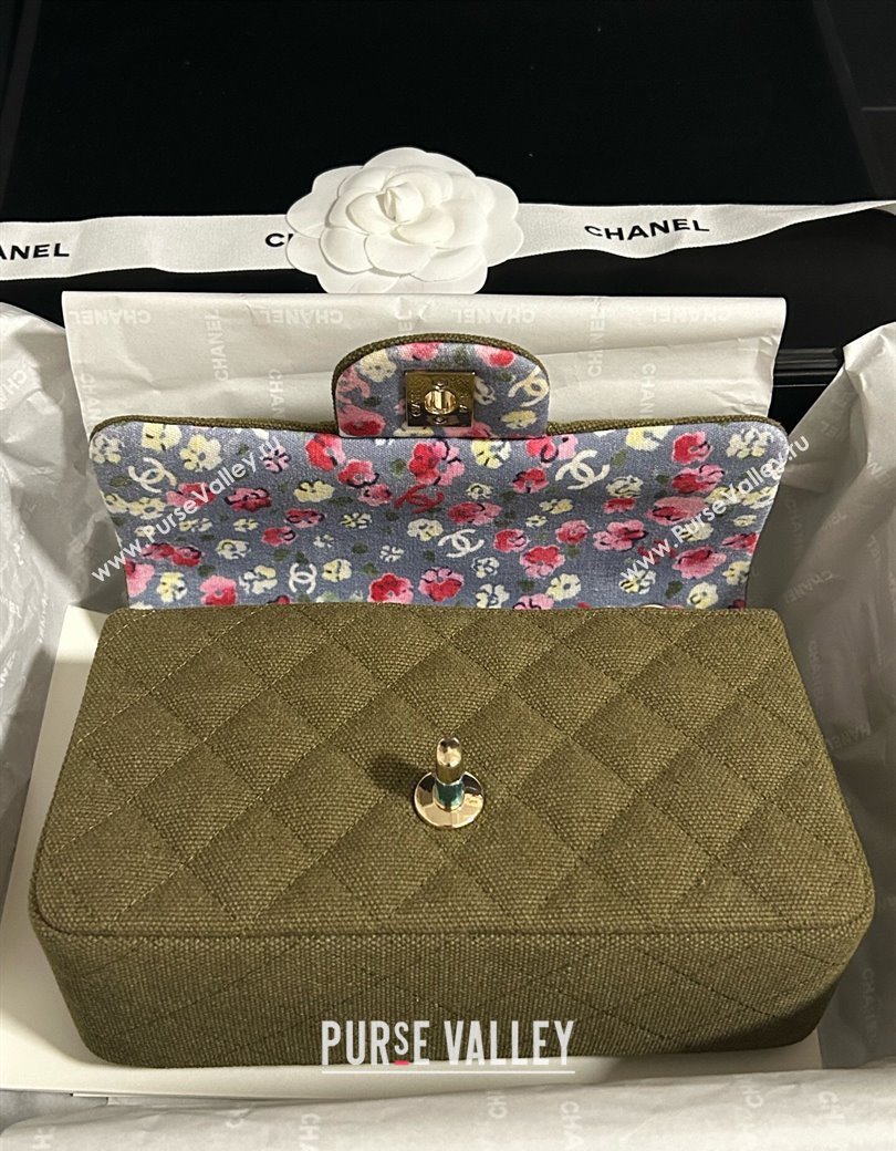 Chanel Quilted Canvas Classic Mini Flap Bag with Charm A69900 Green 2025 0812 (yezi-250812040)