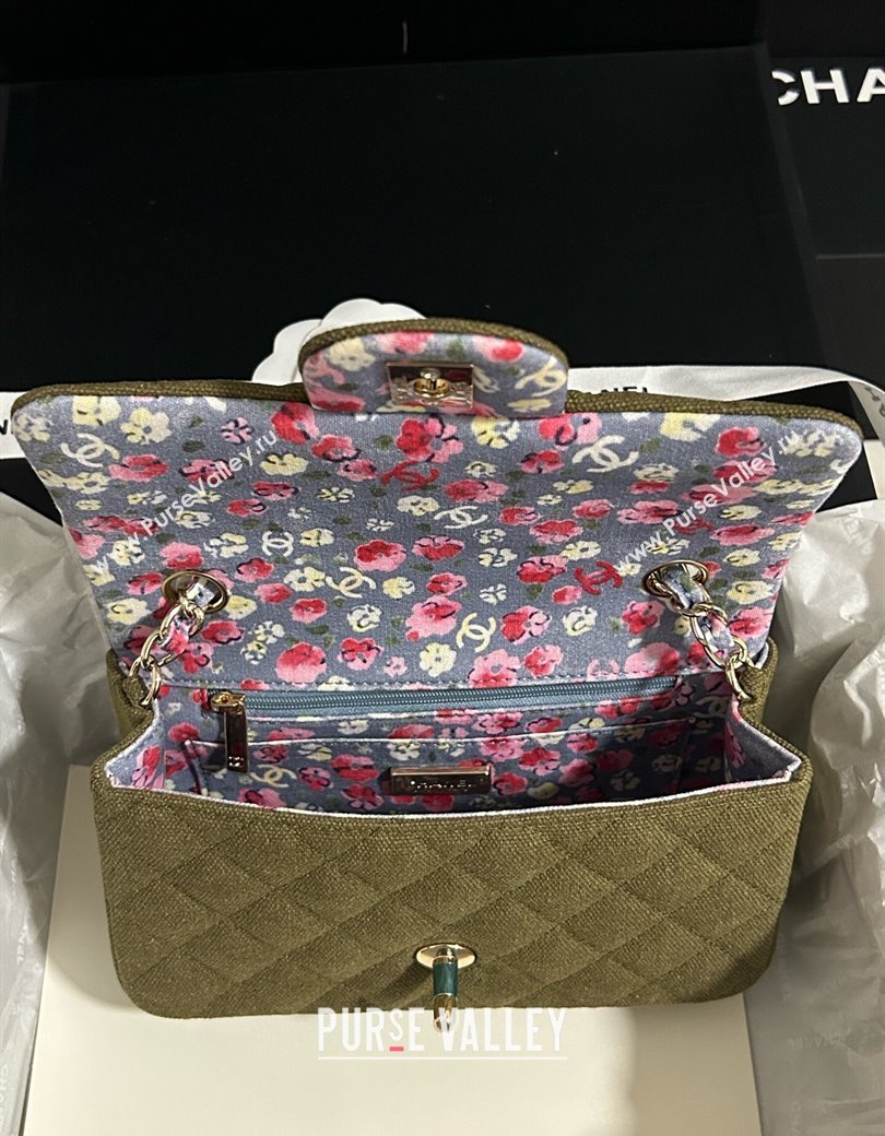 Chanel Quilted Canvas Classic Mini Flap Bag with Charm A69900 Green 2025 0812 (yezi-250812040)