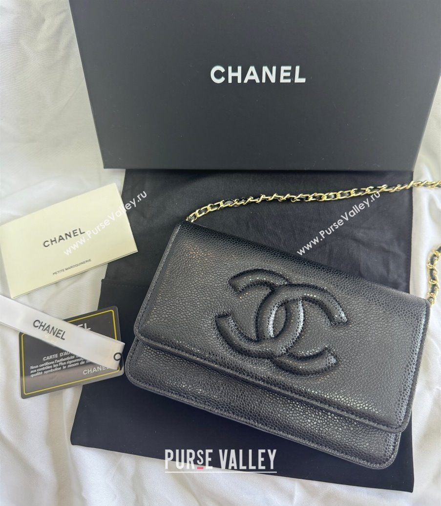 Chanel Grained Shiny Calfskin Wallet On Chain WOC with Maxi CC Black 2025 AP6809 (yezi-250812041)