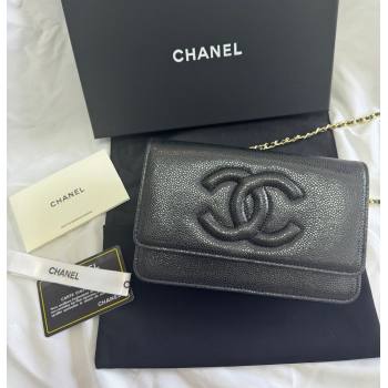 Chanel Grained Shiny Calfskin Wallet On Chain WOC with Maxi CC Black 2025 AP6809 (yezi-250812041)