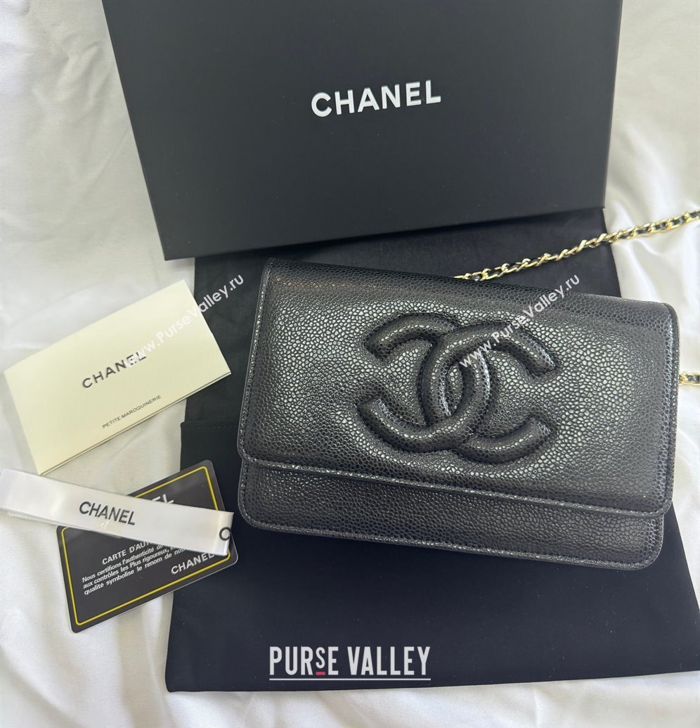 Chanel Grained Shiny Calfskin Wallet On Chain WOC with Maxi CC Black 2025 AP6809 (yezi-250812041)