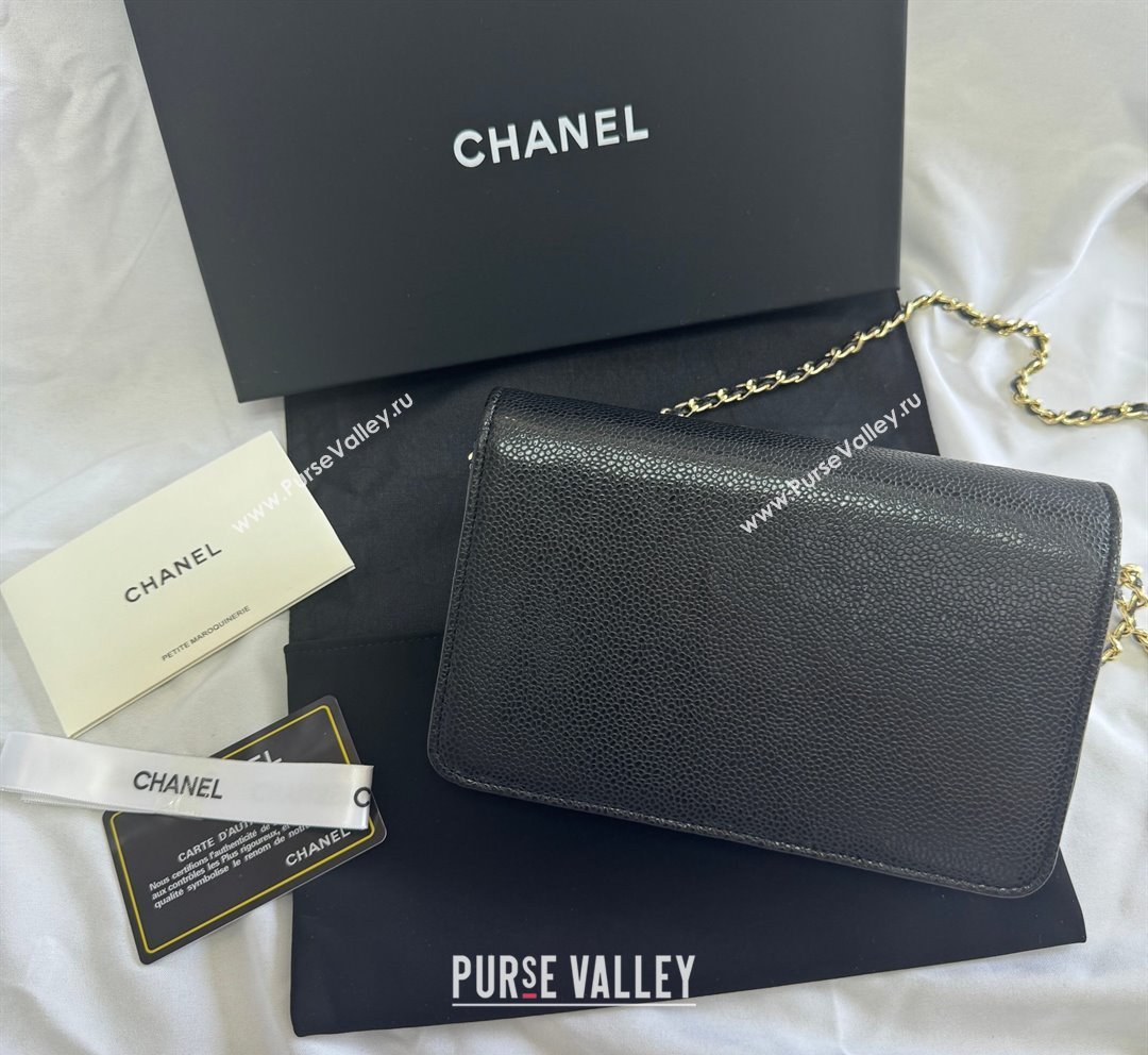 Chanel Grained Shiny Calfskin Wallet On Chain WOC with Maxi CC Black 2025 AP6809 (yezi-250812041)