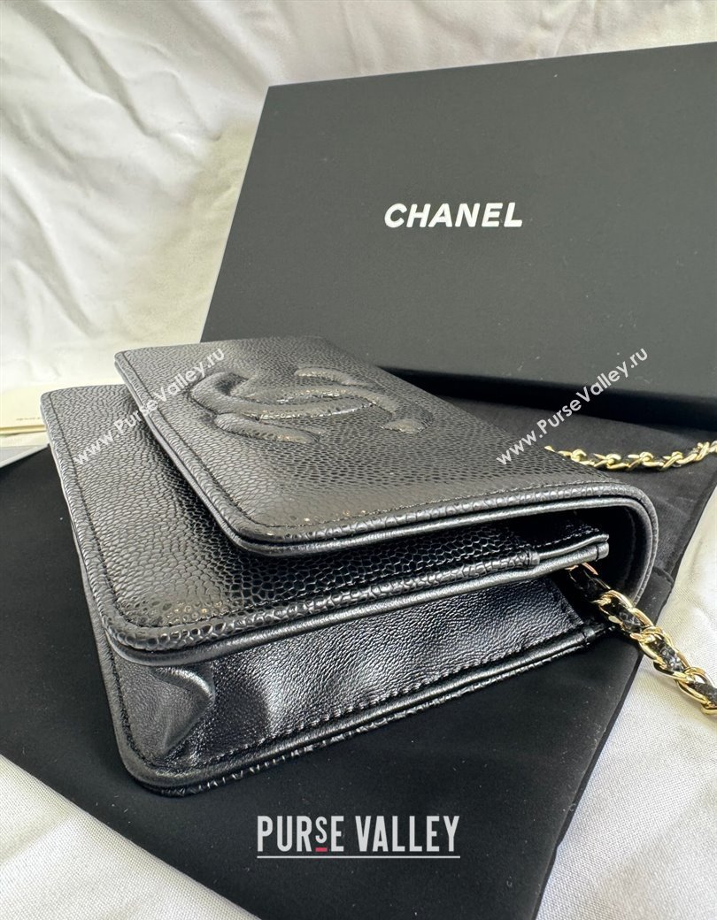 Chanel Grained Shiny Calfskin Wallet On Chain WOC with Maxi CC Black 2025 AP6809 (yezi-250812041)
