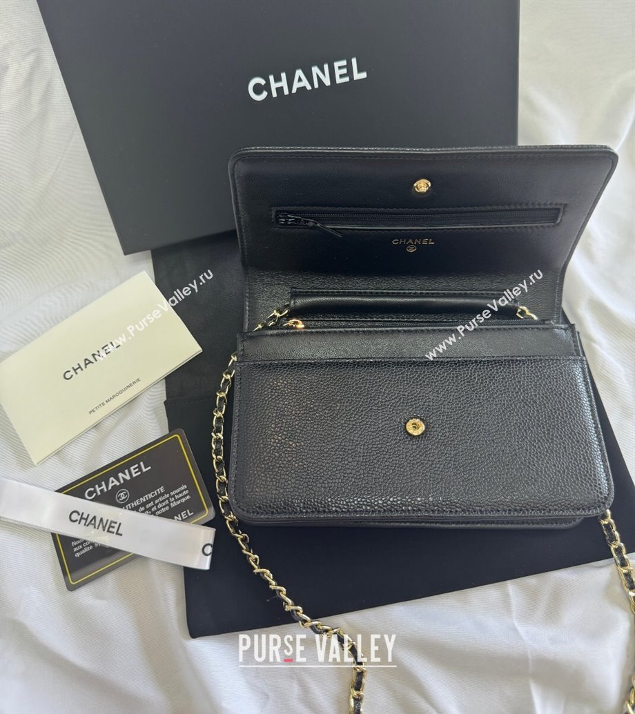Chanel Grained Shiny Calfskin Wallet On Chain WOC with Maxi CC Black 2025 AP6809 (yezi-250812041)