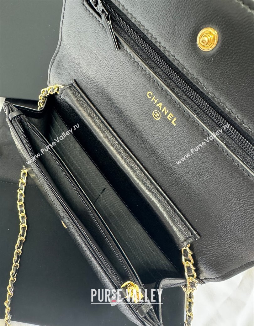 Chanel Grained Shiny Calfskin Wallet On Chain WOC with Maxi CC Black 2025 AP6809 (yezi-250812041)