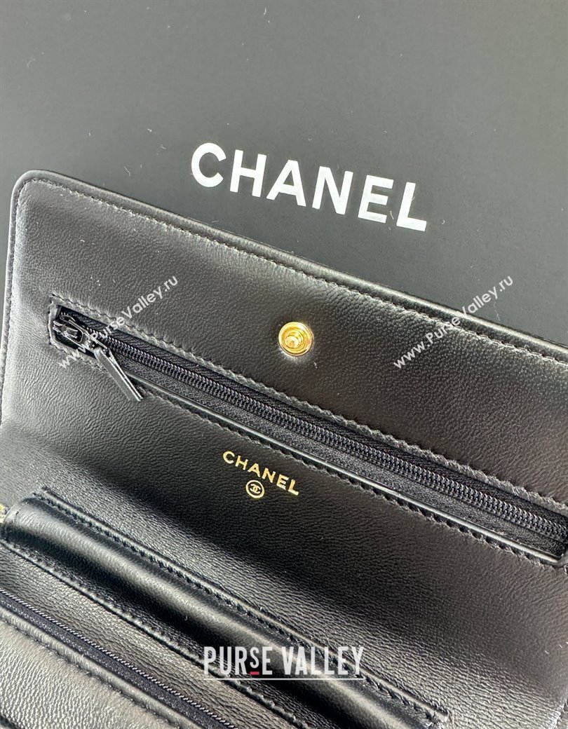 Chanel Grained Shiny Calfskin Wallet On Chain WOC with Maxi CC Black 2025 AP6809 (yezi-250812041)