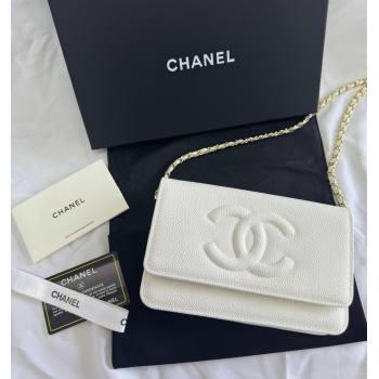 Chanel Grained Shiny Calfskin Wallet On Chain WOC with Maxi CC White 2025 AP6809 (yezi-250812042)