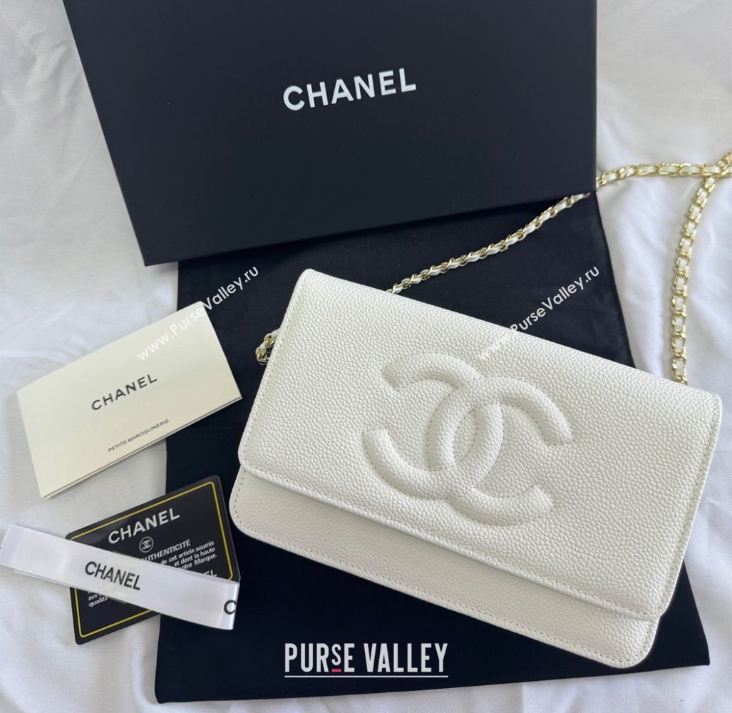 Chanel Grained Shiny Calfskin Wallet On Chain WOC with Maxi CC White 2025 AP6809 (yezi-250812042)