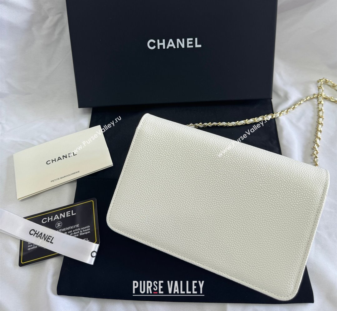 Chanel Grained Shiny Calfskin Wallet On Chain WOC with Maxi CC White 2025 AP6809 (yezi-250812042)