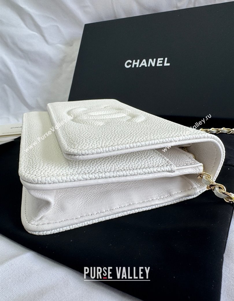 Chanel Grained Shiny Calfskin Wallet On Chain WOC with Maxi CC White 2025 AP6809 (yezi-250812042)