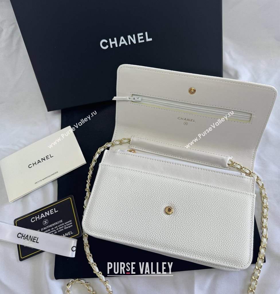 Chanel Grained Shiny Calfskin Wallet On Chain WOC with Maxi CC White 2025 AP6809 (yezi-250812042)