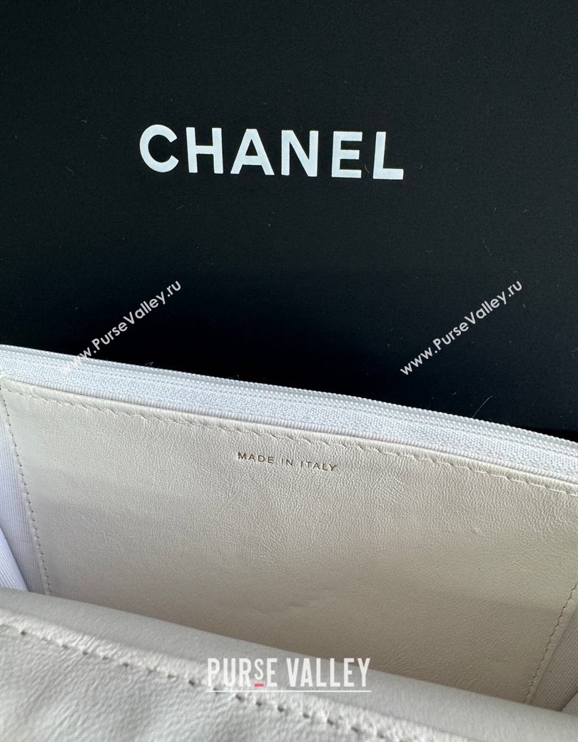 Chanel Grained Shiny Calfskin Wallet On Chain WOC with Maxi CC White 2025 AP6809 (yezi-250812042)