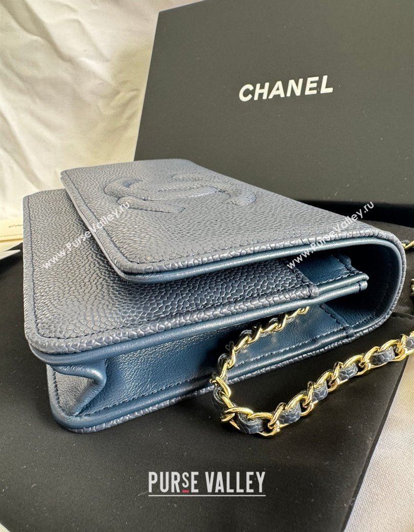 Chanel Grained Shiny Calfskin Wallet On Chain WOC with Maxi CC Blue 2025 AP6809 (yezi-250812043)