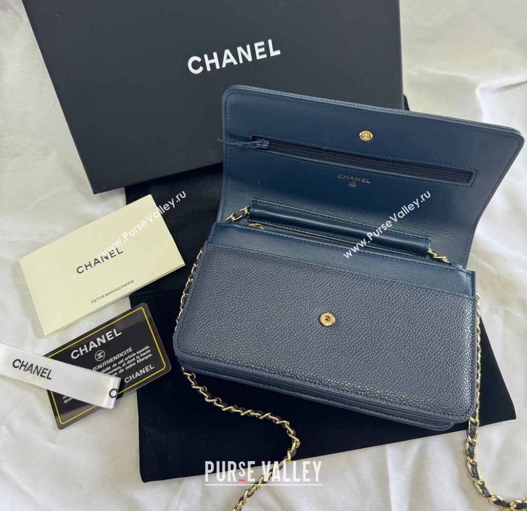 Chanel Grained Shiny Calfskin Wallet On Chain WOC with Maxi CC Blue 2025 AP6809 (yezi-250812043)