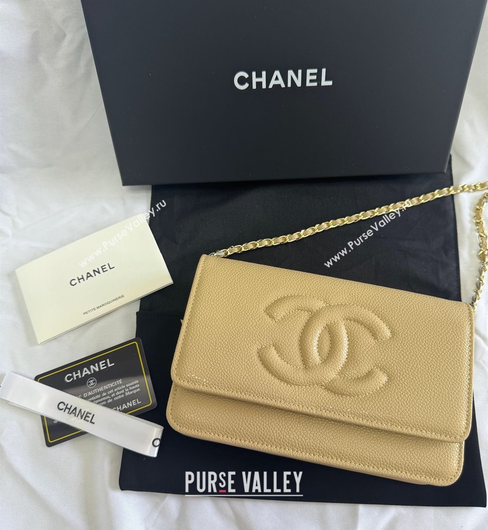 Chanel Grained Shiny Calfskin Wallet On Chain WOC with Maxi CC Beige Yellow 2025 AP6809 (yezi-250812044)