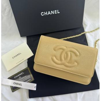 Chanel Grained Shiny Calfskin Wallet On Chain WOC with Maxi CC Beige Yellow 2025 AP6809 (yezi-250812044)