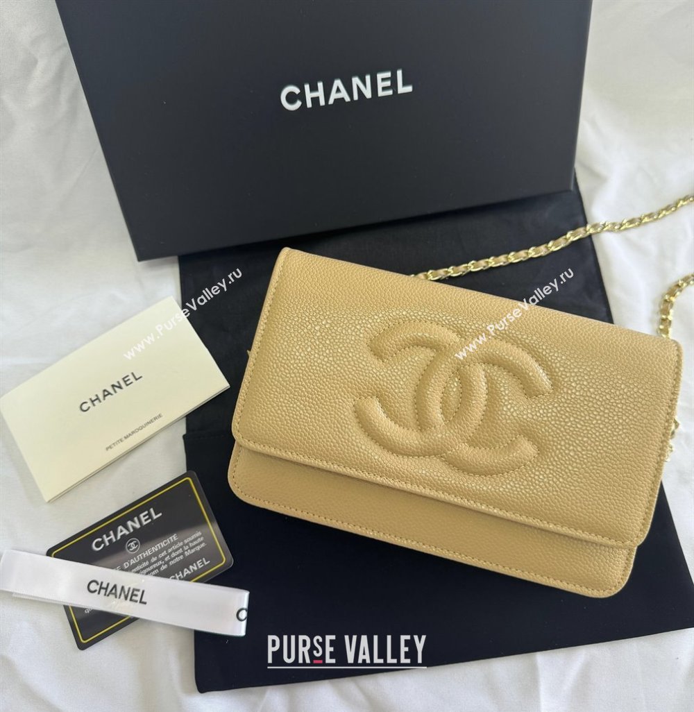 Chanel Grained Shiny Calfskin Wallet On Chain WOC with Maxi CC Beige Yellow 2025 AP6809 (yezi-250812044)