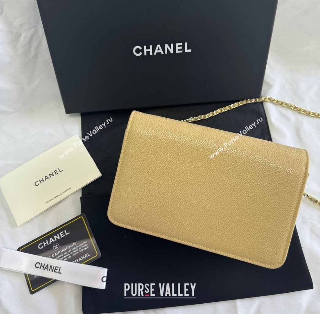 Chanel Grained Shiny Calfskin Wallet On Chain WOC with Maxi CC Beige Yellow 2025 AP6809 (yezi-250812044)