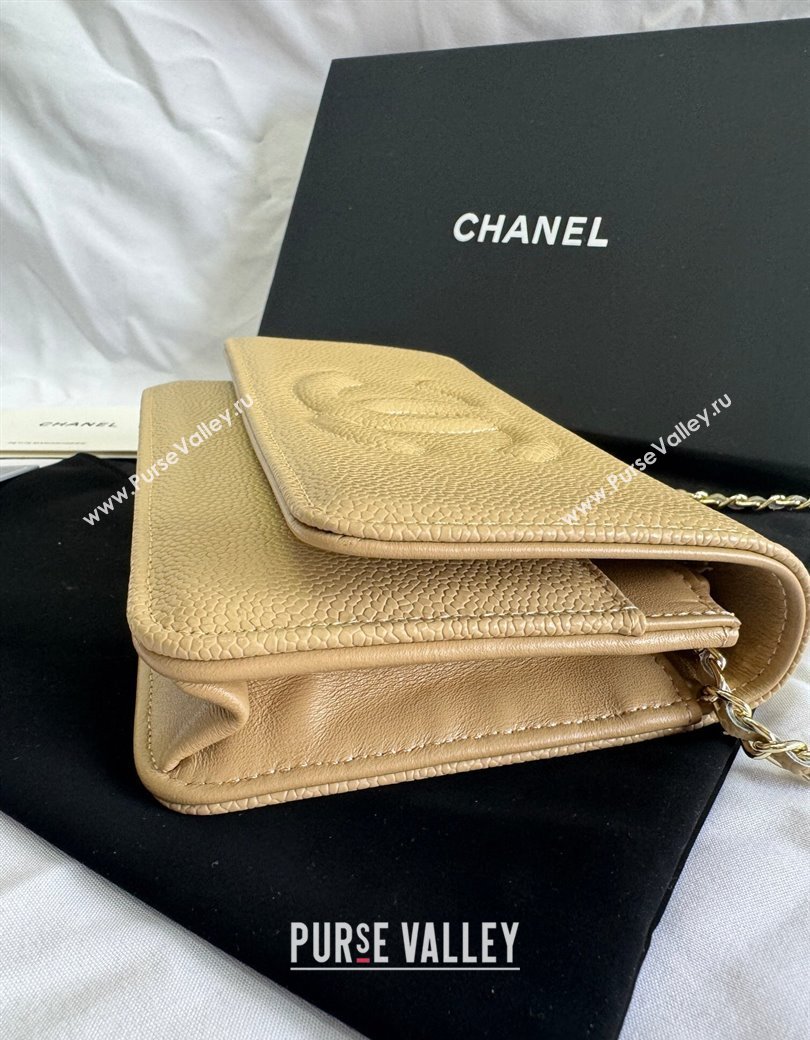 Chanel Grained Shiny Calfskin Wallet On Chain WOC with Maxi CC Beige Yellow 2025 AP6809 (yezi-250812044)