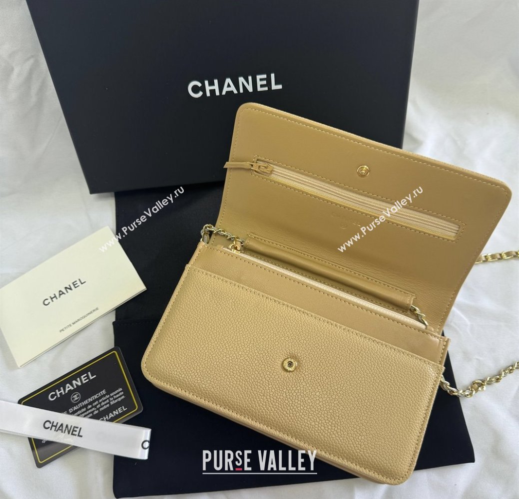 Chanel Grained Shiny Calfskin Wallet On Chain WOC with Maxi CC Beige Yellow 2025 AP6809 (yezi-250812044)