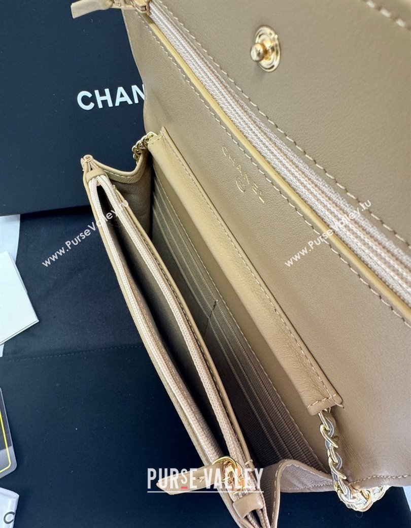 Chanel Grained Shiny Calfskin Wallet On Chain WOC with Maxi CC Beige Yellow 2025 AP6809 (yezi-250812044)