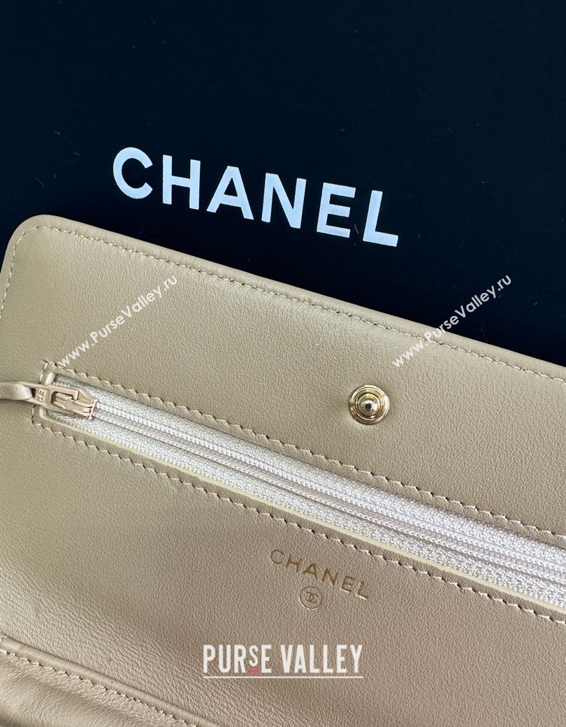 Chanel Grained Shiny Calfskin Wallet On Chain WOC with Maxi CC Beige Yellow 2025 AP6809 (yezi-250812044)
