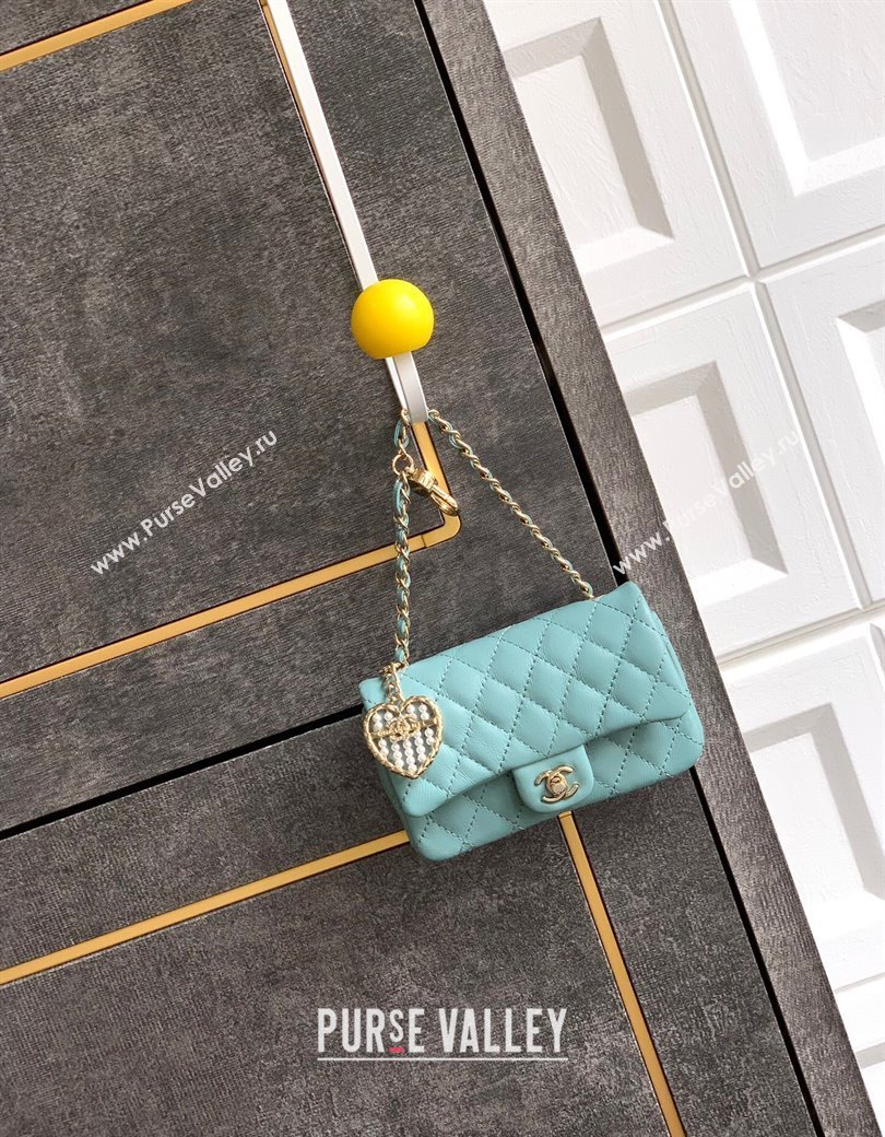 Chanel Lambskin Classic Mini Bag with hook and Heart Charm Blue 2025 AP4760 (yezi-250812049)