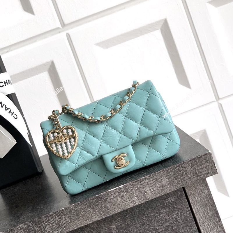 Chanel Lambskin Classic Mini Bag with hook and Heart Charm Blue 2025 AP4760 (yezi-250812049)