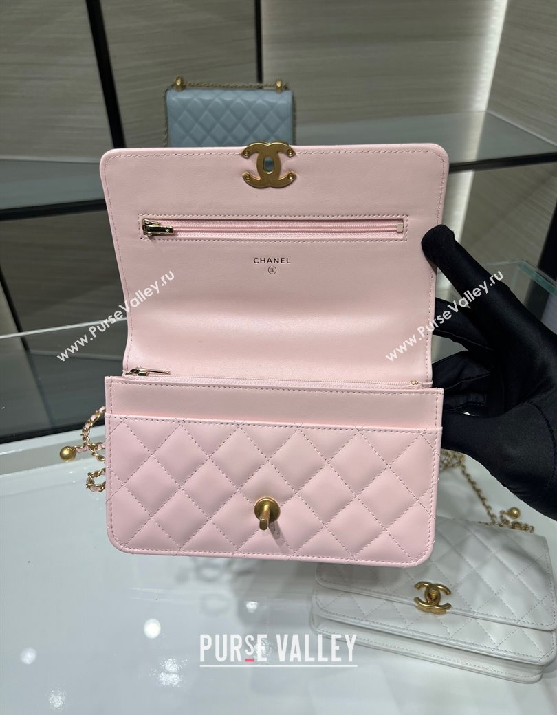 Chanel Shiny Calfskin Wallet On Chain WOC Light Pink 2025 AP2289 (yezi-2508110076)