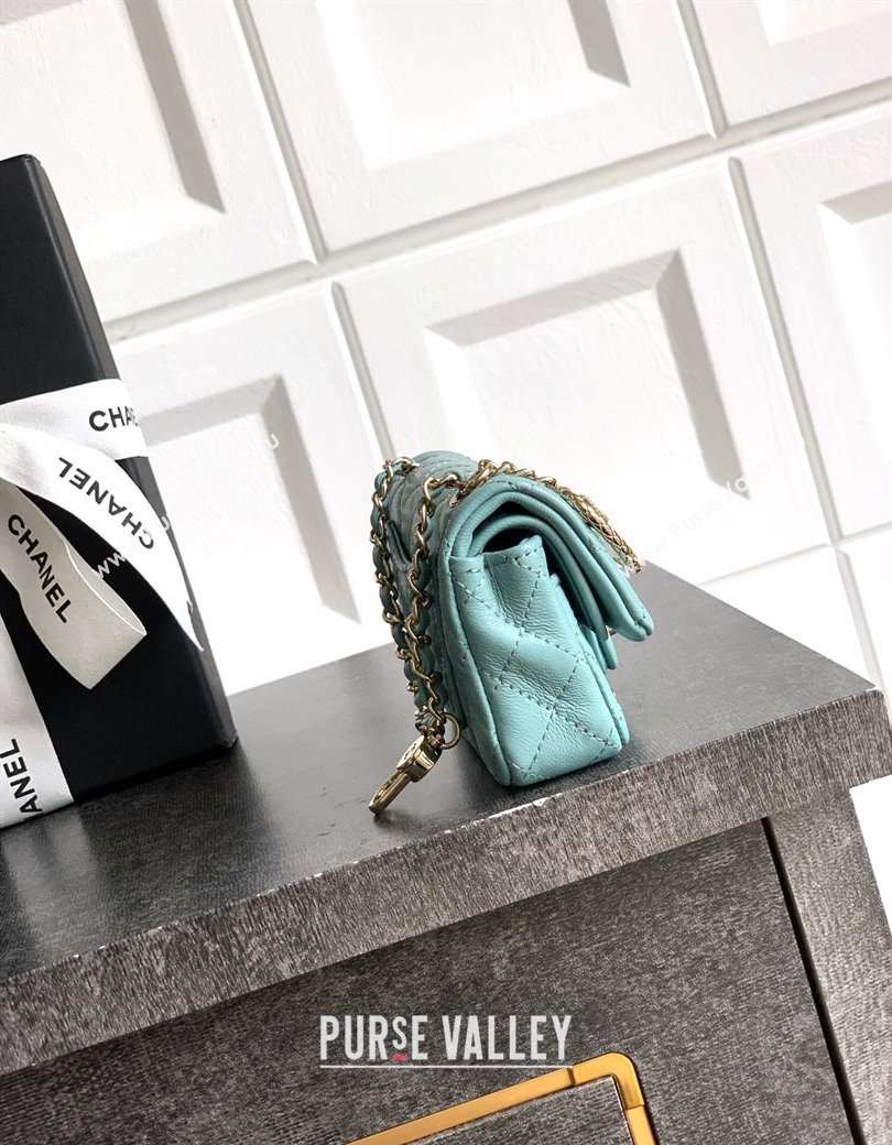 Chanel Lambskin Classic Mini Bag with hook and Heart Charm Blue 2025 AP4760 (yezi-250812049)