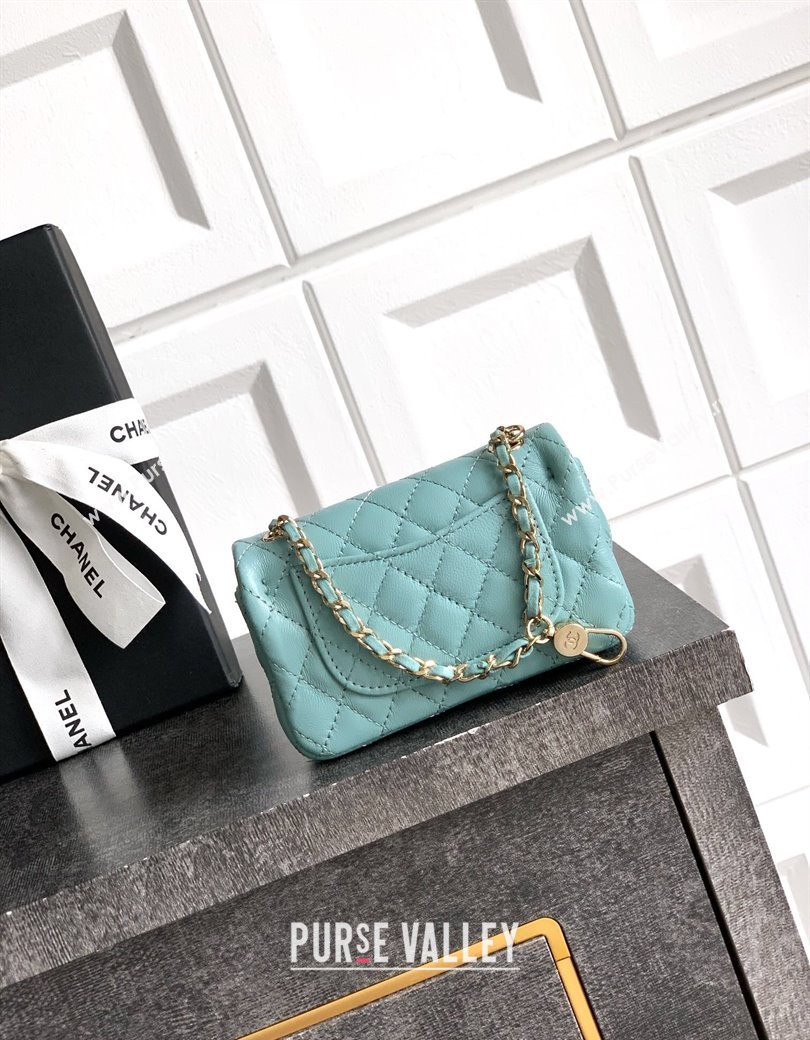 Chanel Lambskin Classic Mini Bag with hook and Heart Charm Blue 2025 AP4760 (yezi-250812049)