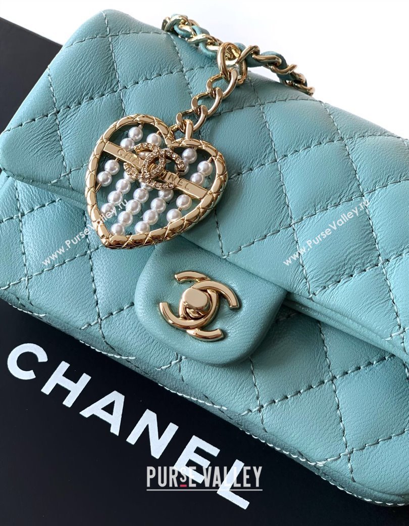 Chanel Lambskin Classic Mini Bag with hook and Heart Charm Blue 2025 AP4760 (yezi-250812049)