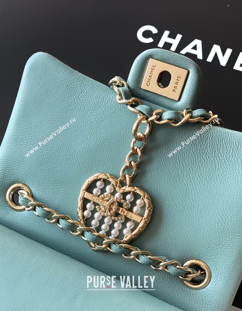 Chanel Lambskin Classic Mini Bag with hook and Heart Charm Blue 2025 AP4760 (yezi-250812049)