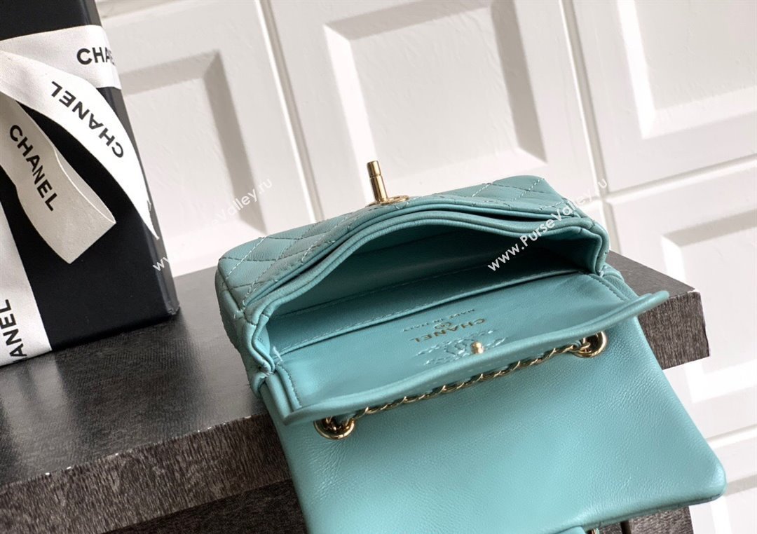 Chanel Lambskin Classic Mini Bag with hook and Heart Charm Blue 2025 AP4760 (yezi-250812049)