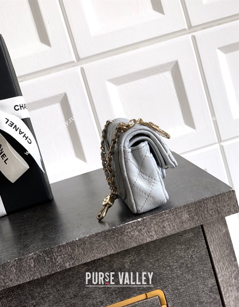 Chanel Lambskin Classic Mini Bag with hook and Heart Charm Light Grey 2025 AP4760 (yezi-250812050)