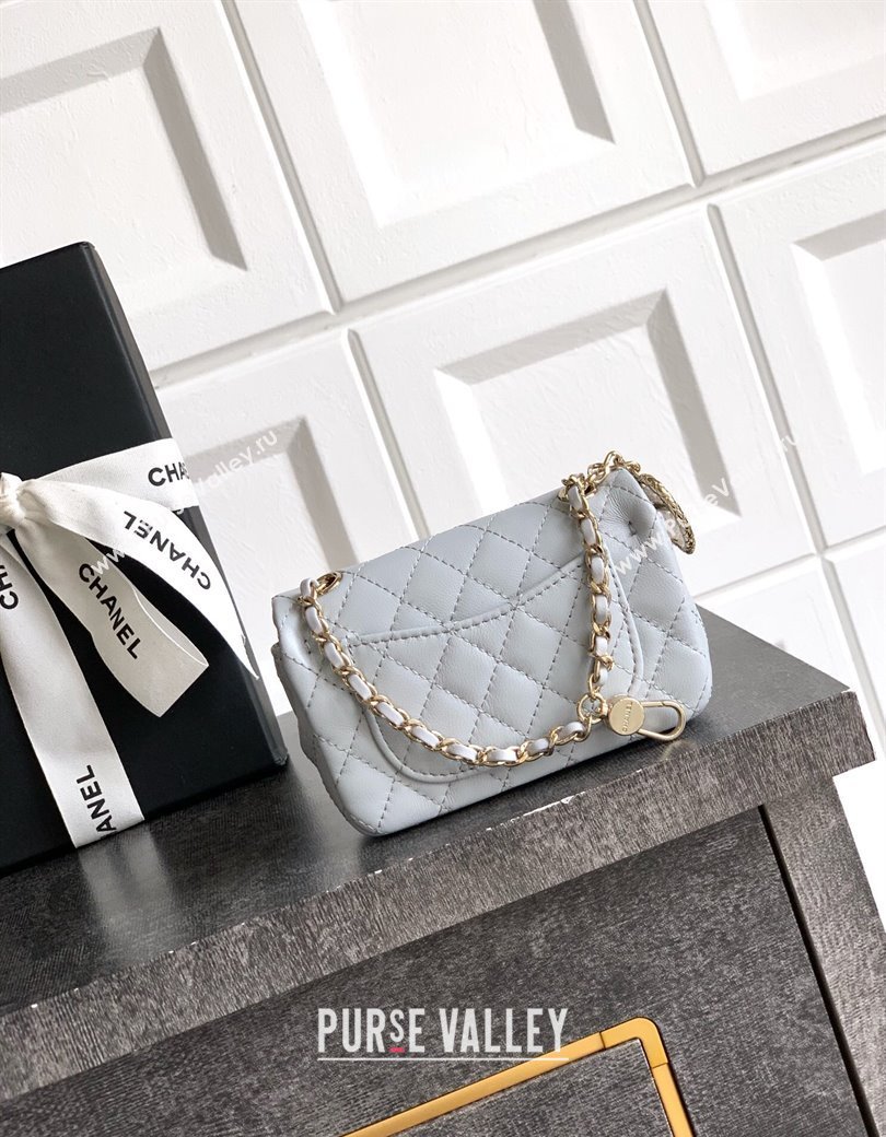 Chanel Lambskin Classic Mini Bag with hook and Heart Charm Light Grey 2025 AP4760 (yezi-250812050)
